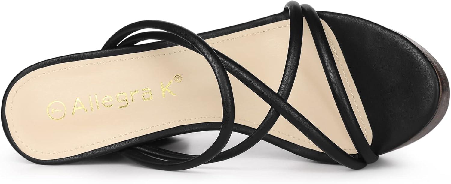 imageAllegra K Womens Chunky Heel Strappy Platform Heels Slide SandalsBlack