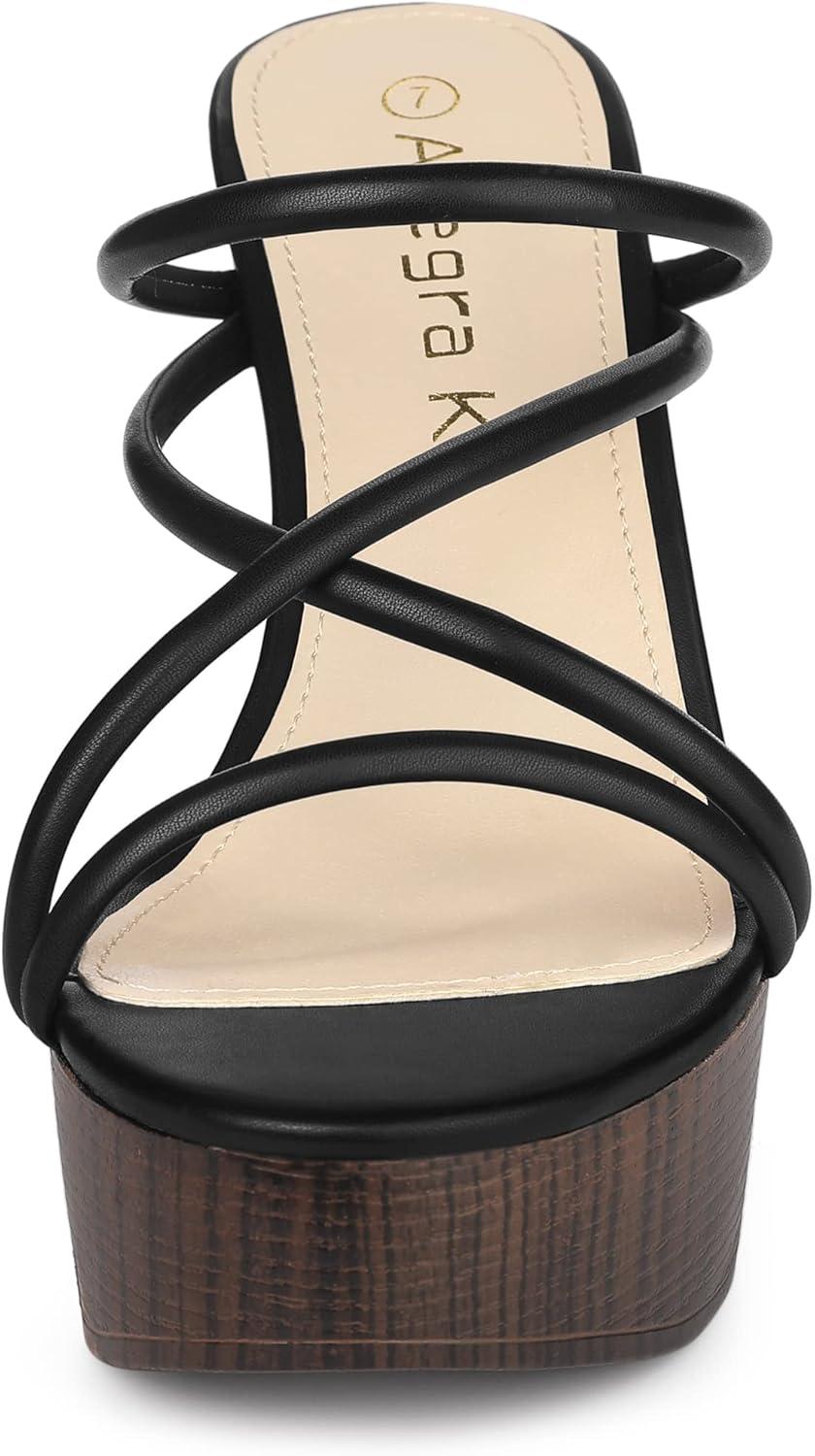 imageAllegra K Womens Chunky Heel Strappy Platform Heels Slide SandalsBlack