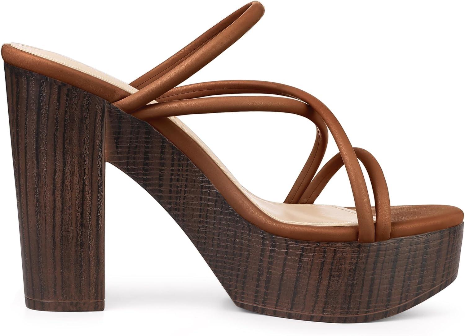 imageAllegra K Womens Chunky Heel Strappy Platform Heels Slide SandalsDark Brown