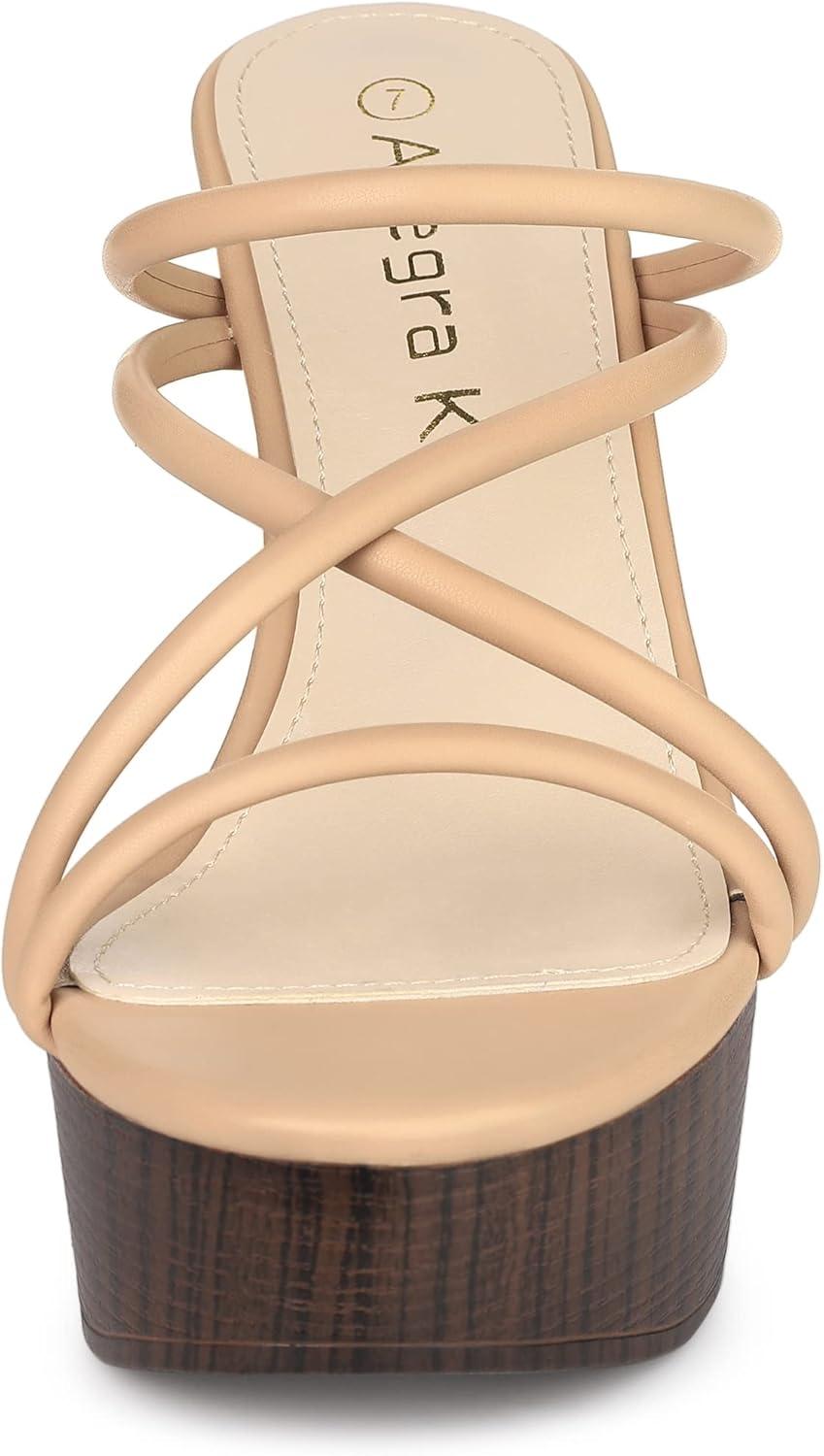 imageAllegra K Womens Chunky Heel Strappy Platform Heels Slide SandalsNude