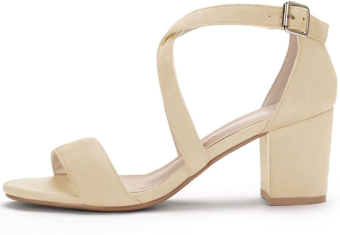 imageAllegra K Womens Crisscross Ankle Strap Block Heel SandalsBeige