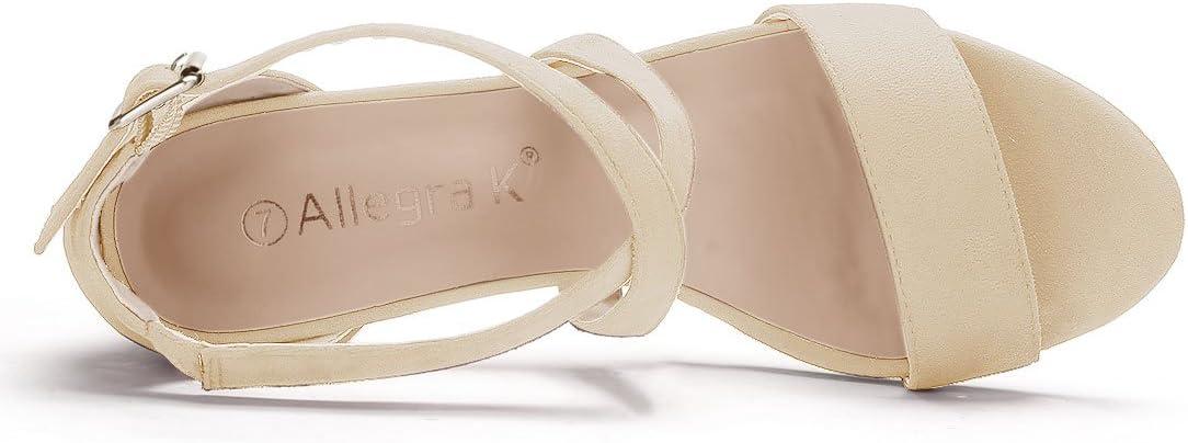 imageAllegra K Womens Crisscross Ankle Strap Block Heel SandalsBeige