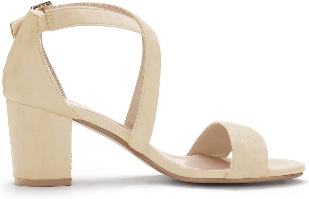 imageAllegra K Womens Crisscross Ankle Strap Block Heel SandalsBeige
