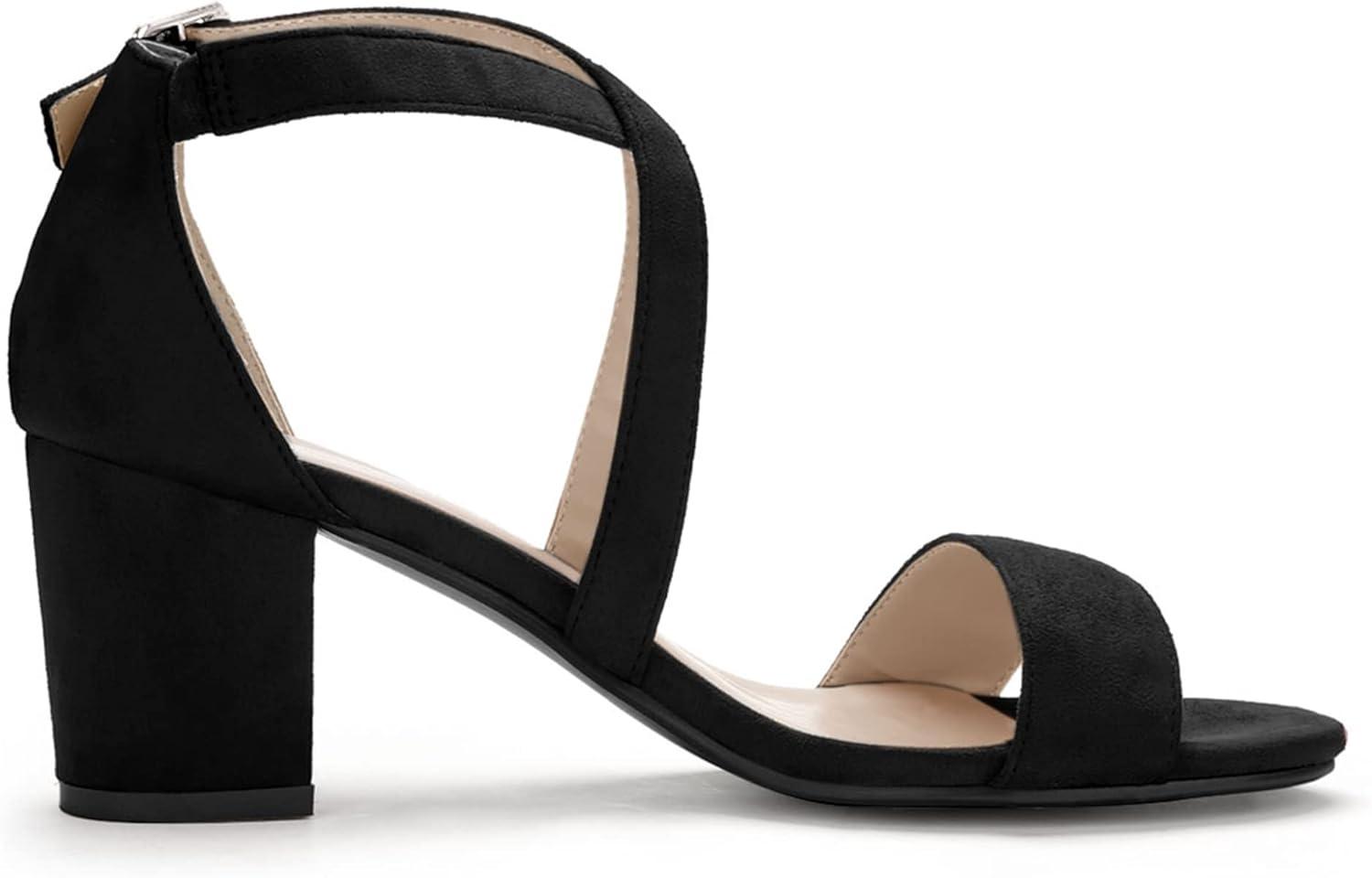 imageAllegra K Womens Crisscross Ankle Strap Block Heel SandalsBlack