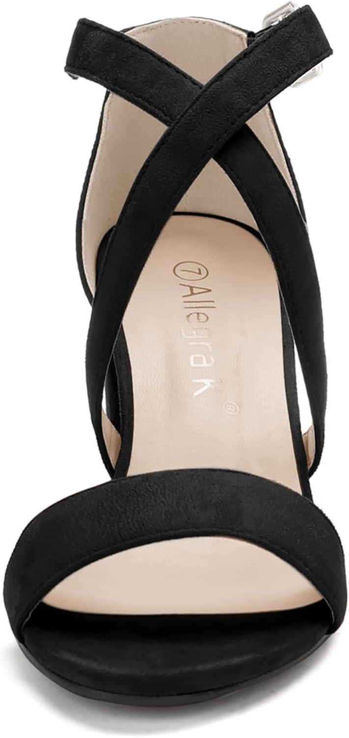 imageAllegra K Womens Crisscross Ankle Strap Block Heel SandalsBlack