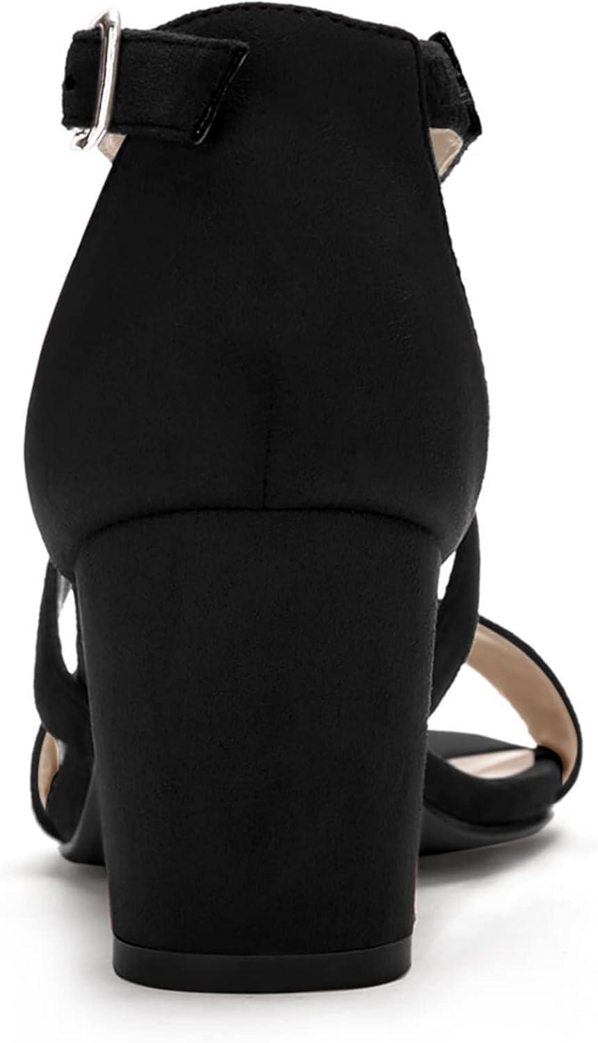 imageAllegra K Womens Crisscross Ankle Strap Block Heel SandalsBlack