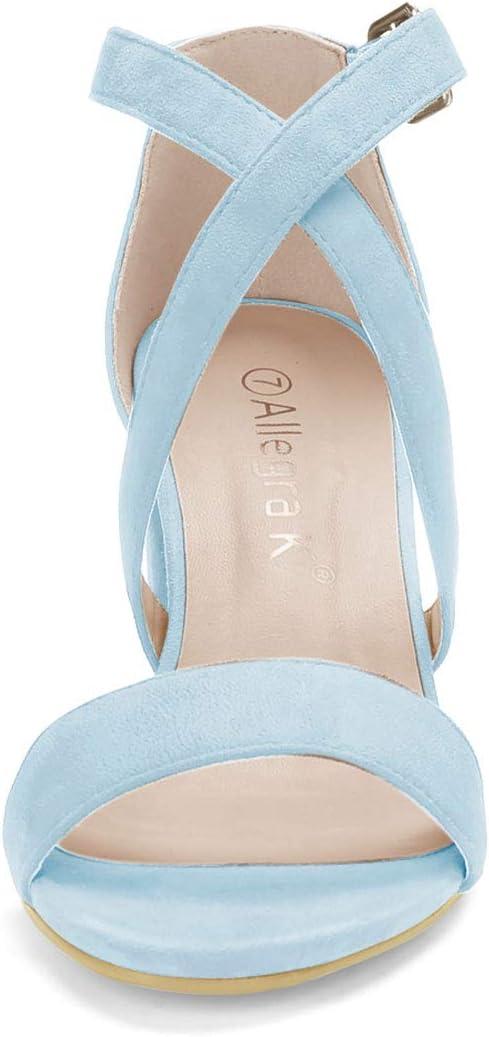 imageAllegra K Womens Crisscross Ankle Strap Block Heel SandalsBlue