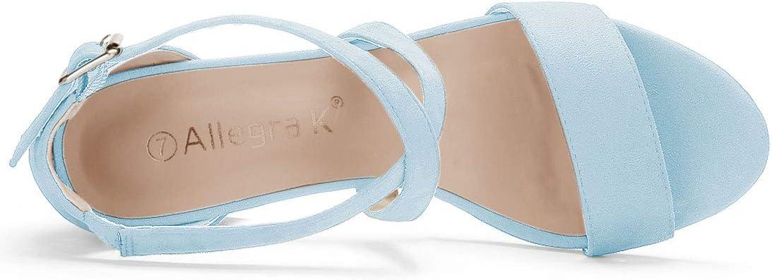 imageAllegra K Womens Crisscross Ankle Strap Block Heel SandalsBlue