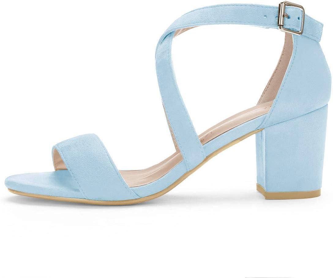 imageAllegra K Womens Crisscross Ankle Strap Block Heel SandalsBlue