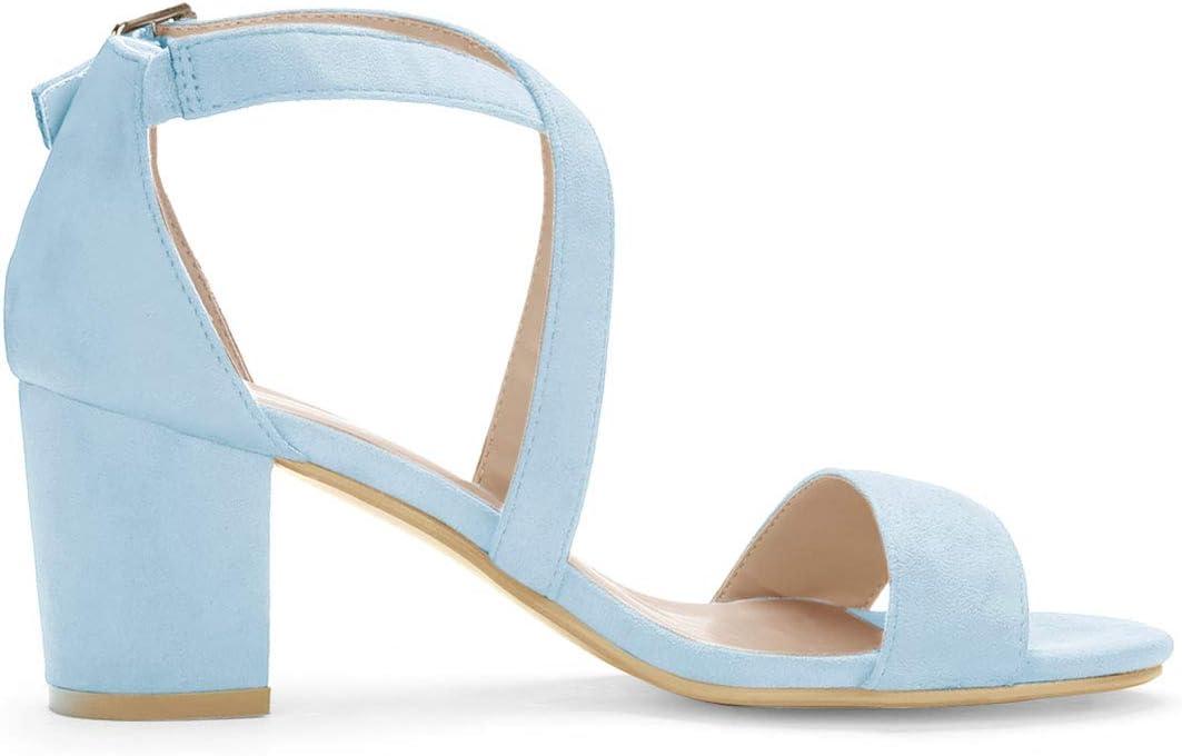 imageAllegra K Womens Crisscross Ankle Strap Block Heel SandalsBlue