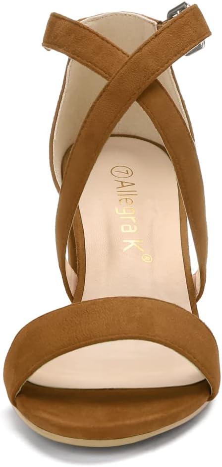 imageAllegra K Womens Crisscross Ankle Strap Block Heel SandalsBrown