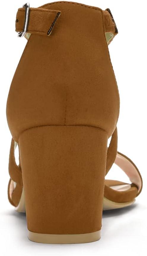 imageAllegra K Womens Crisscross Ankle Strap Block Heel SandalsBrown