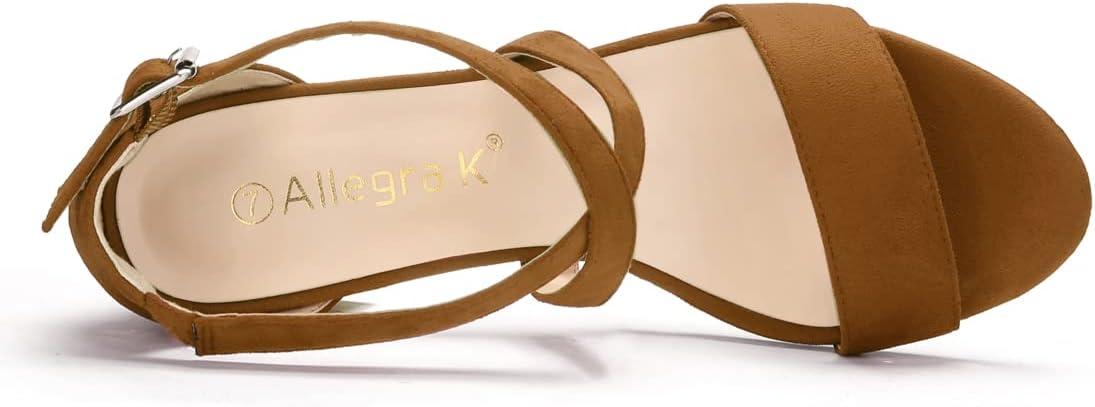 imageAllegra K Womens Crisscross Ankle Strap Block Heel SandalsBrown