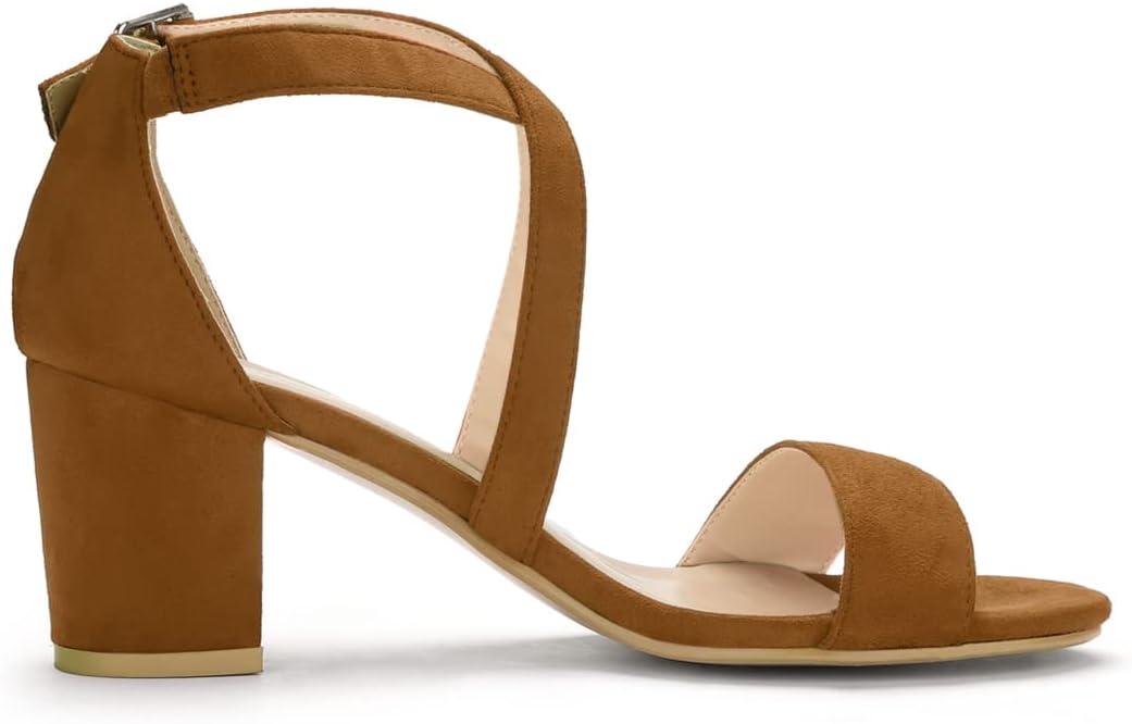 imageAllegra K Womens Crisscross Ankle Strap Block Heel SandalsBrown