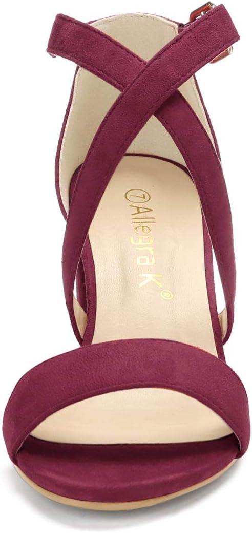 imageAllegra K Womens Crisscross Ankle Strap Block Heel SandalsBurgundy