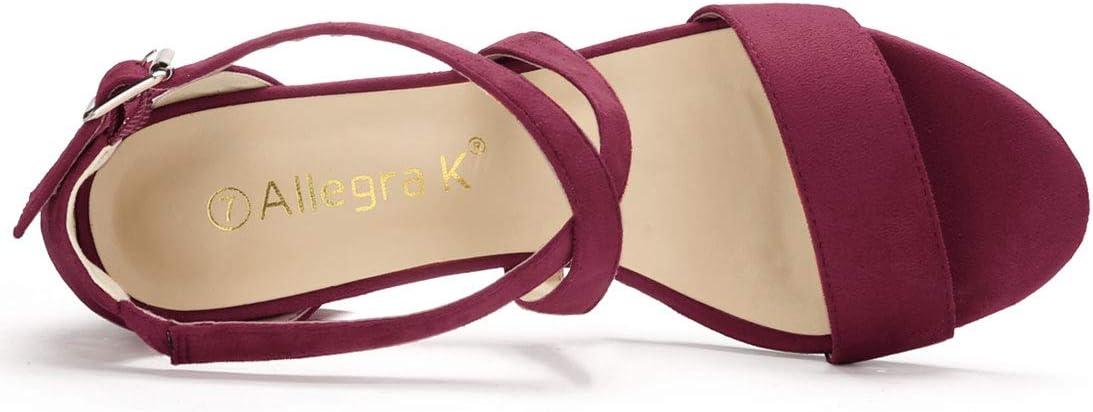 imageAllegra K Womens Crisscross Ankle Strap Block Heel SandalsBurgundy