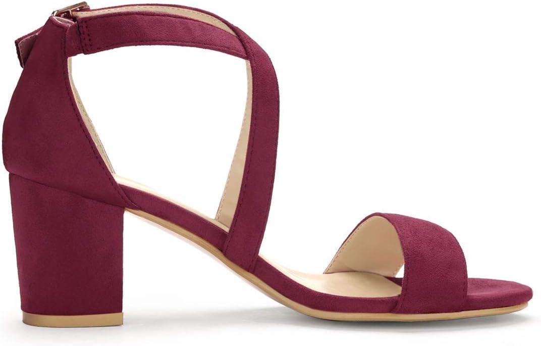 imageAllegra K Womens Crisscross Ankle Strap Block Heel SandalsBurgundy