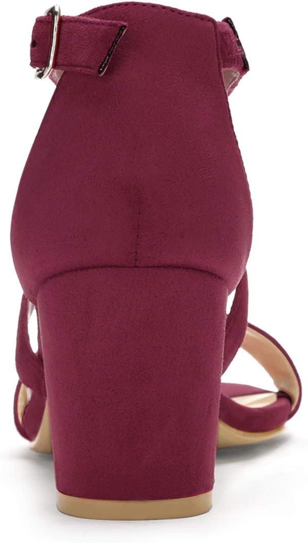 imageAllegra K Womens Crisscross Ankle Strap Block Heel SandalsBurgundy
