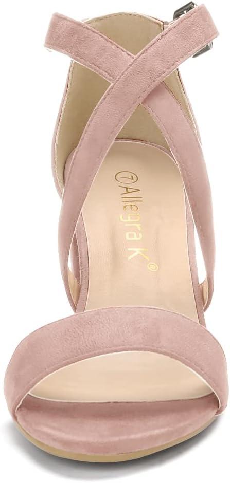 imageAllegra K Womens Crisscross Ankle Strap Block Heel SandalsDust Pink