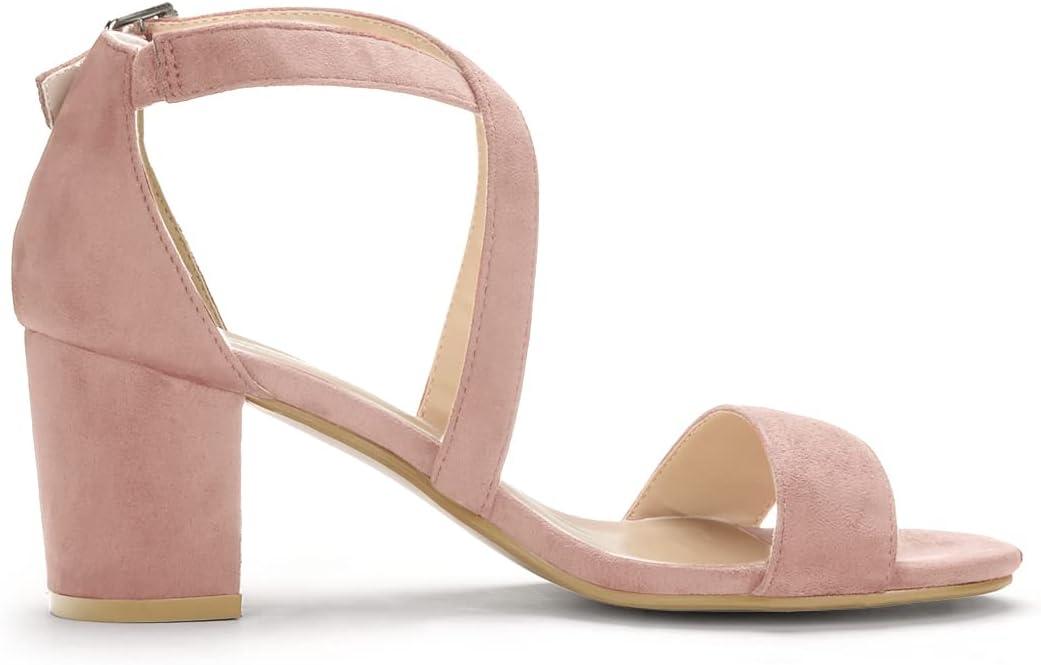 imageAllegra K Womens Crisscross Ankle Strap Block Heel SandalsDust Pink
