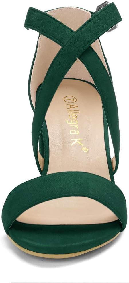 imageAllegra K Womens Crisscross Ankle Strap Block Heel SandalsGreen