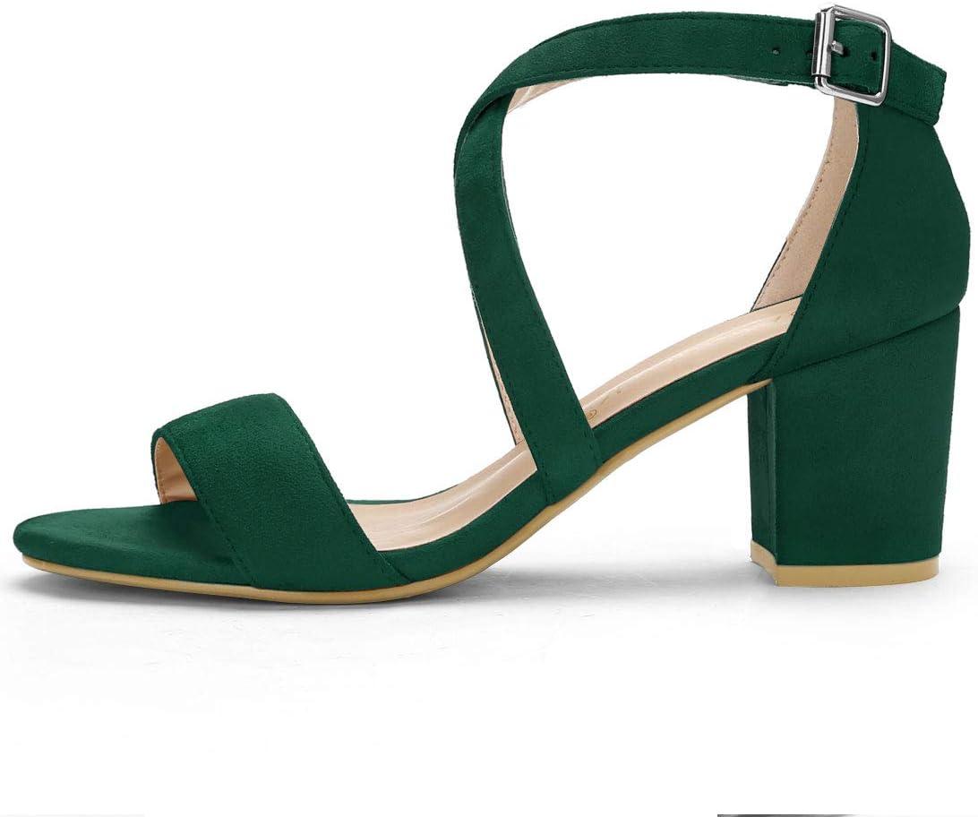 imageAllegra K Womens Crisscross Ankle Strap Block Heel SandalsGreen