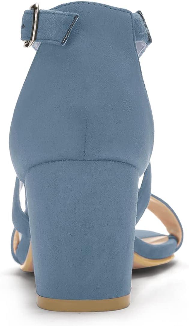 imageAllegra K Womens Crisscross Ankle Strap Block Heel SandalsHaze Blue