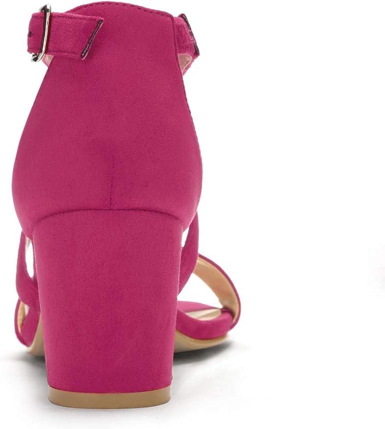 imageAllegra K Womens Crisscross Ankle Strap Block Heel SandalsHot Pink