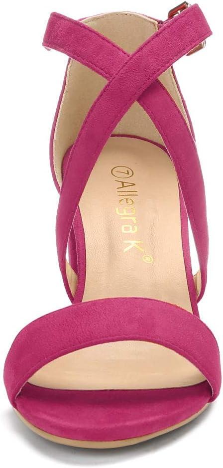 imageAllegra K Womens Crisscross Ankle Strap Block Heel SandalsHot Pink