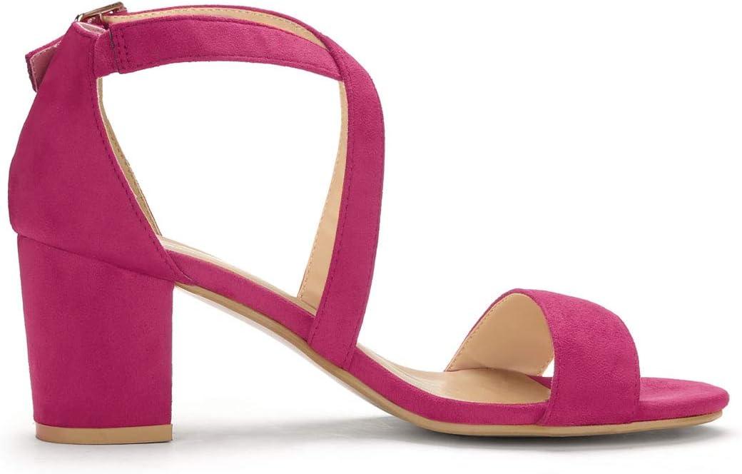 imageAllegra K Womens Crisscross Ankle Strap Block Heel SandalsHot Pink