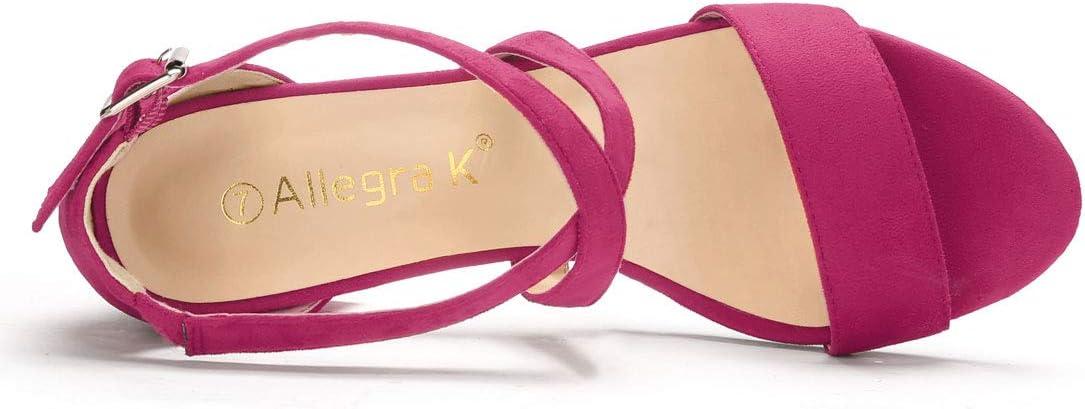 imageAllegra K Womens Crisscross Ankle Strap Block Heel SandalsHot Pink