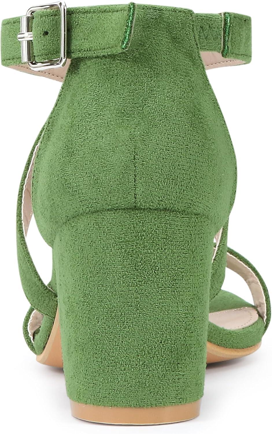 imageAllegra K Womens Crisscross Ankle Strap Block Heel SandalsOlive Green