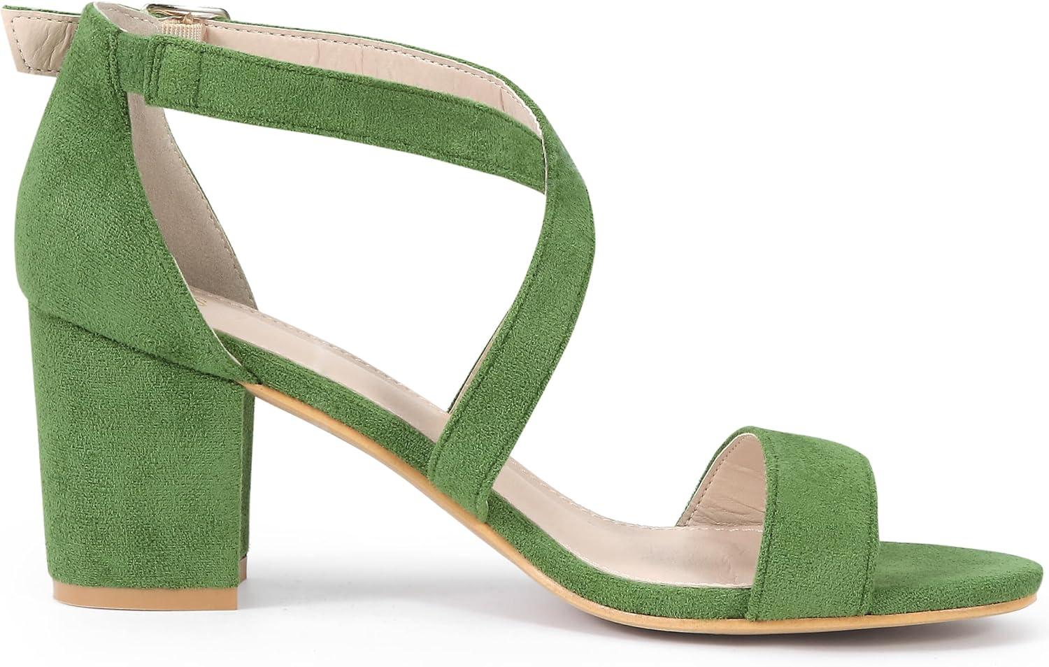 imageAllegra K Womens Crisscross Ankle Strap Block Heel SandalsOlive Green