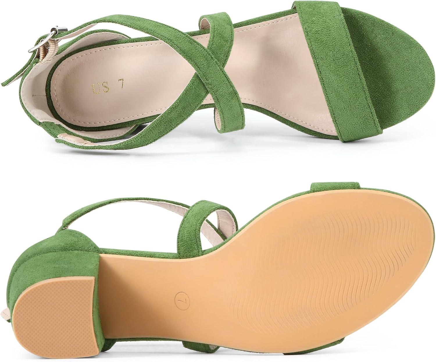 imageAllegra K Womens Crisscross Ankle Strap Block Heel SandalsOlive Green