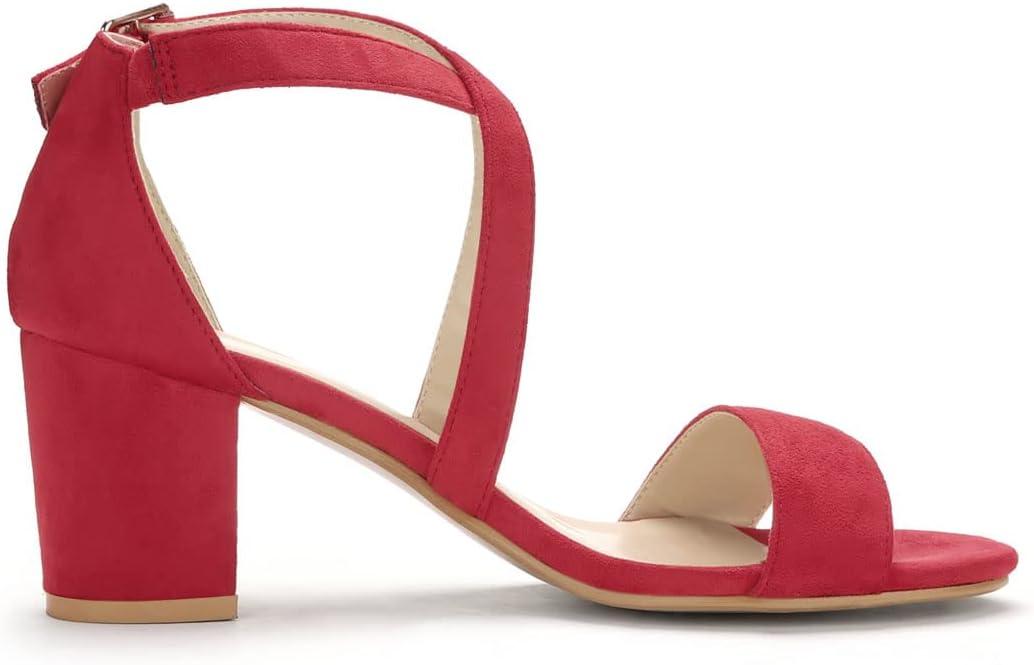 imageAllegra K Womens Crisscross Ankle Strap Block Heel SandalsRed