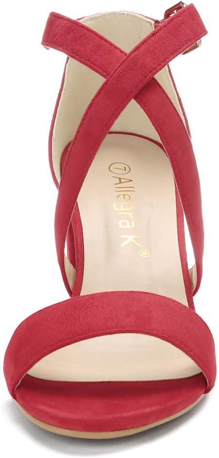 imageAllegra K Womens Crisscross Ankle Strap Block Heel SandalsRed