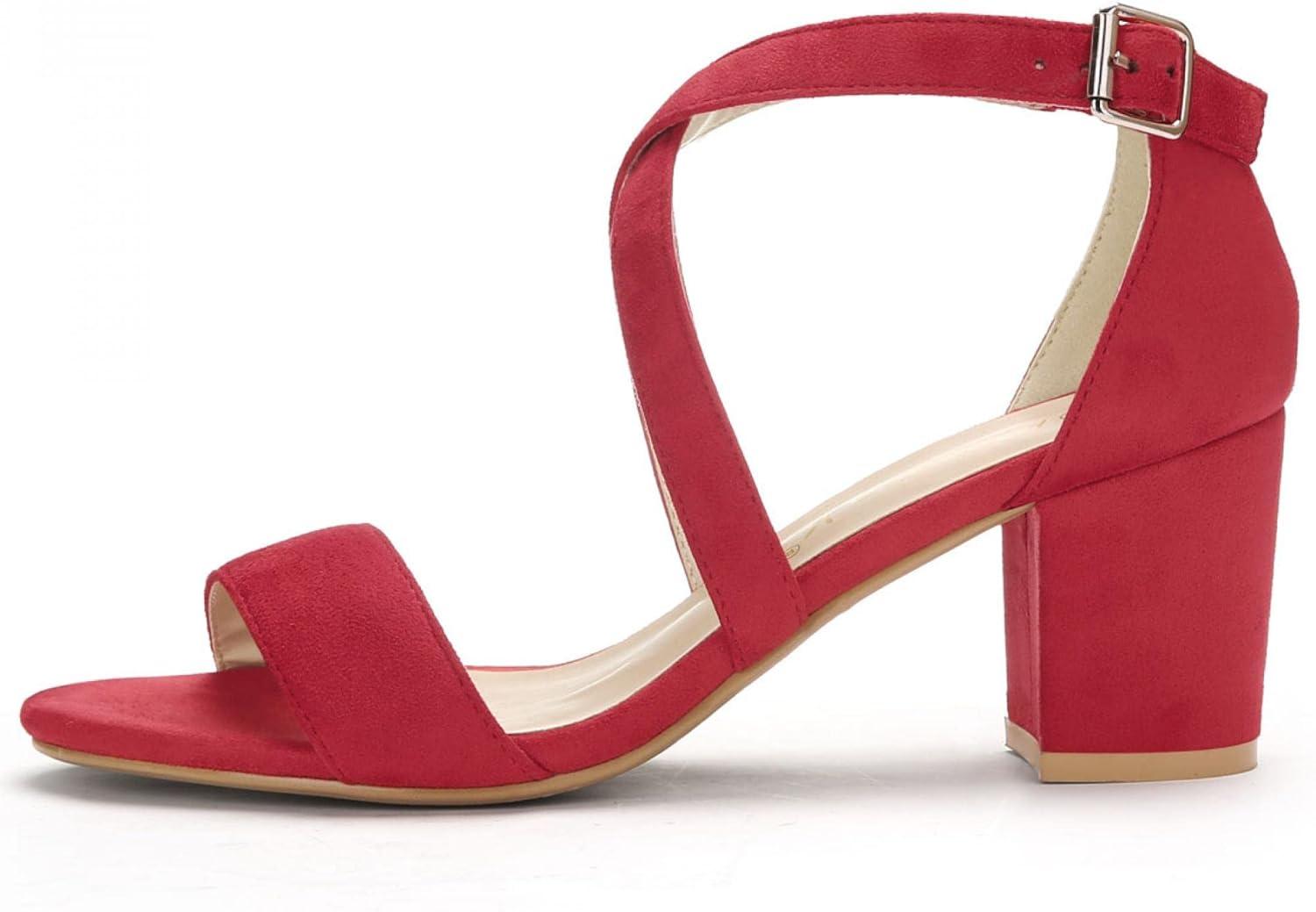 imageAllegra K Womens Crisscross Ankle Strap Block Heel SandalsRed