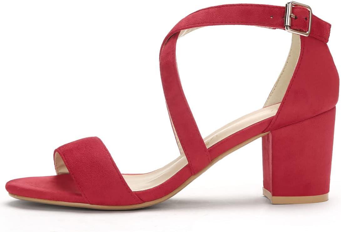 imageAllegra K Womens Crisscross Ankle Strap Block Heel SandalsRed