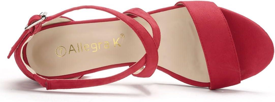 imageAllegra K Womens Crisscross Ankle Strap Block Heel SandalsRed