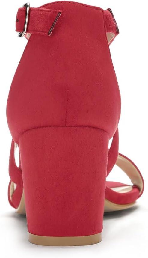 imageAllegra K Womens Crisscross Ankle Strap Block Heel SandalsRed