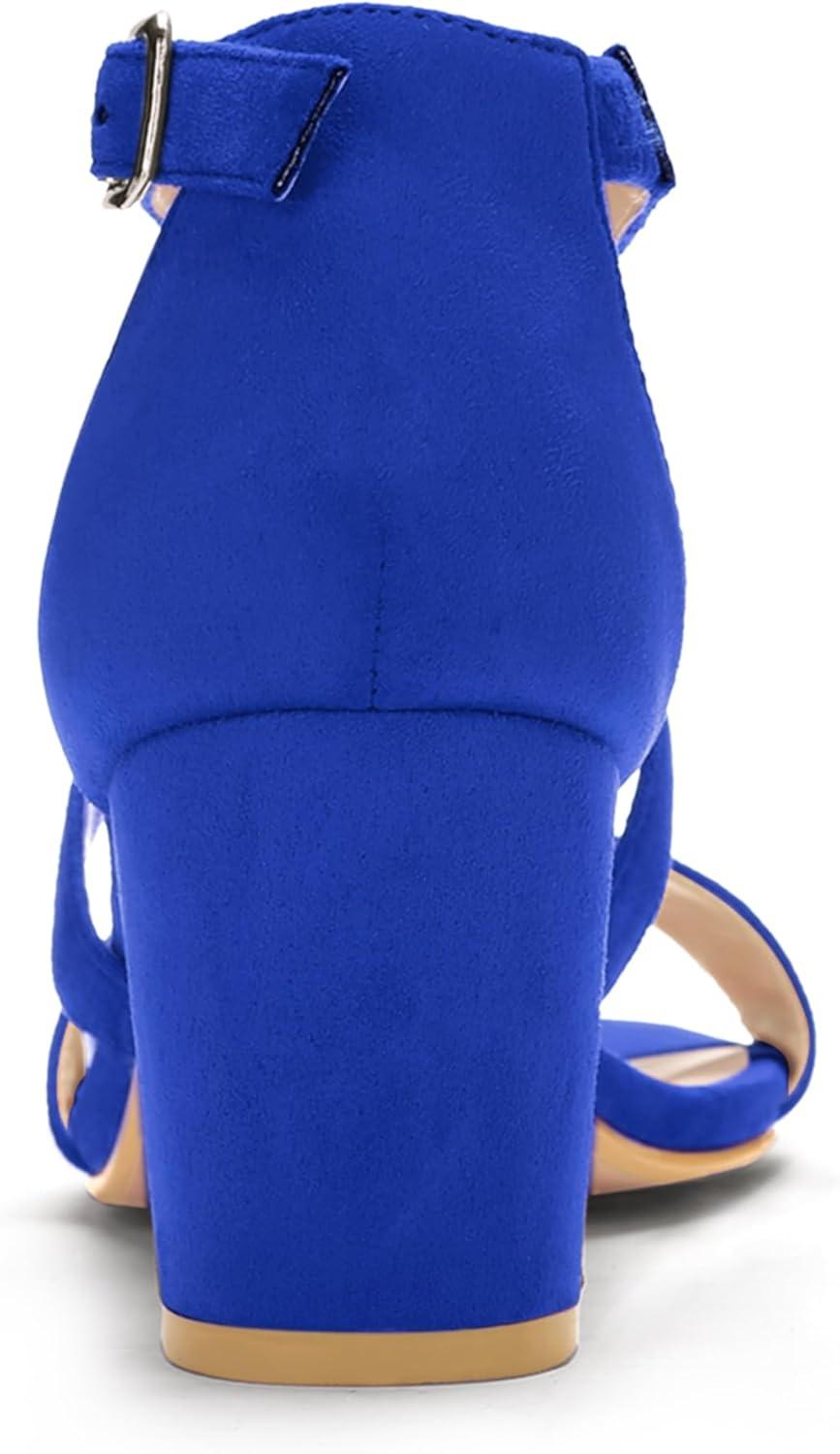 imageAllegra K Womens Crisscross Ankle Strap Block Heel SandalsRoyal Blue
