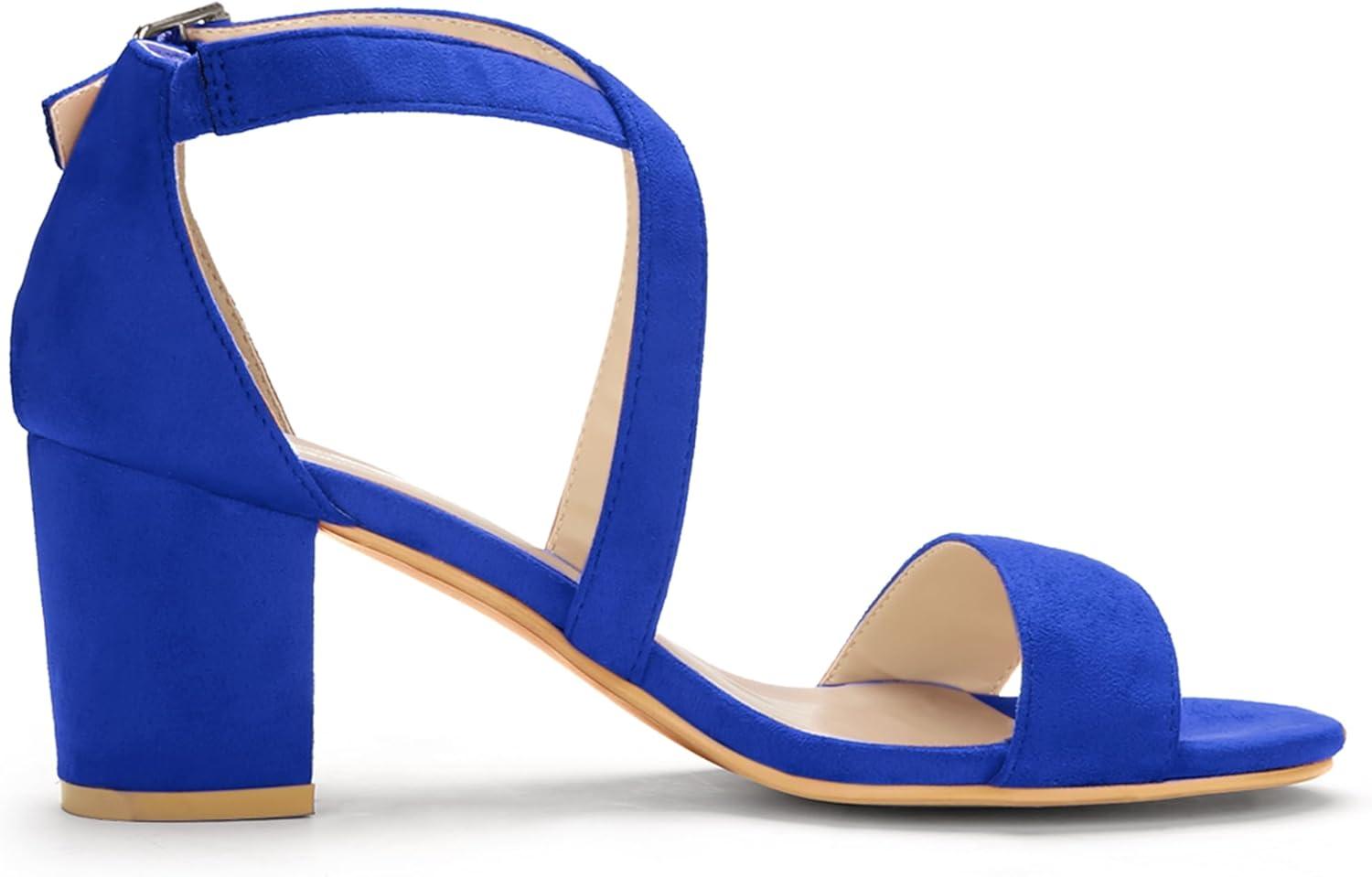 imageAllegra K Womens Crisscross Ankle Strap Block Heel SandalsRoyal Blue