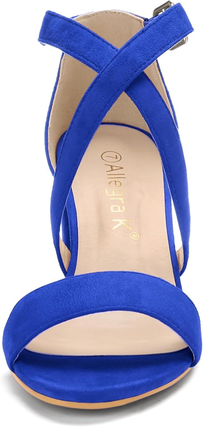 imageAllegra K Womens Crisscross Ankle Strap Block Heel SandalsRoyal Blue