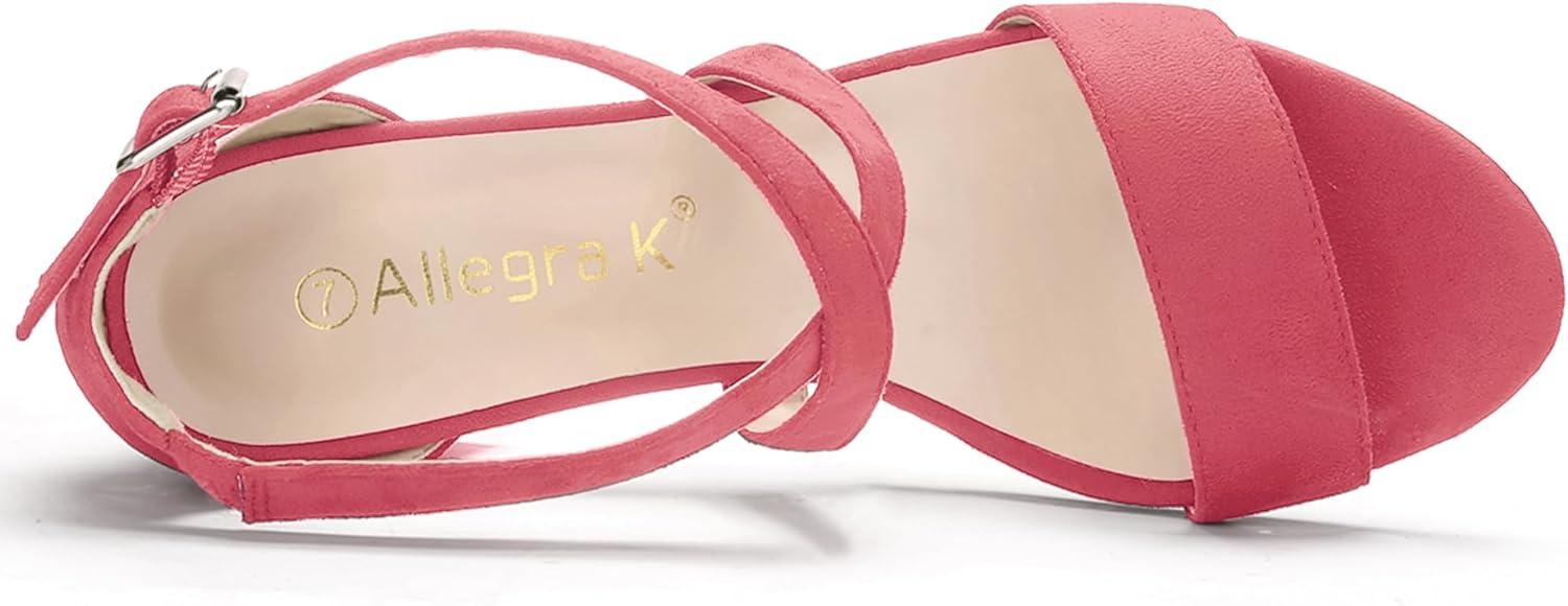imageAllegra K Womens Crisscross Ankle Strap Block Heel SandalsWatermelon Red