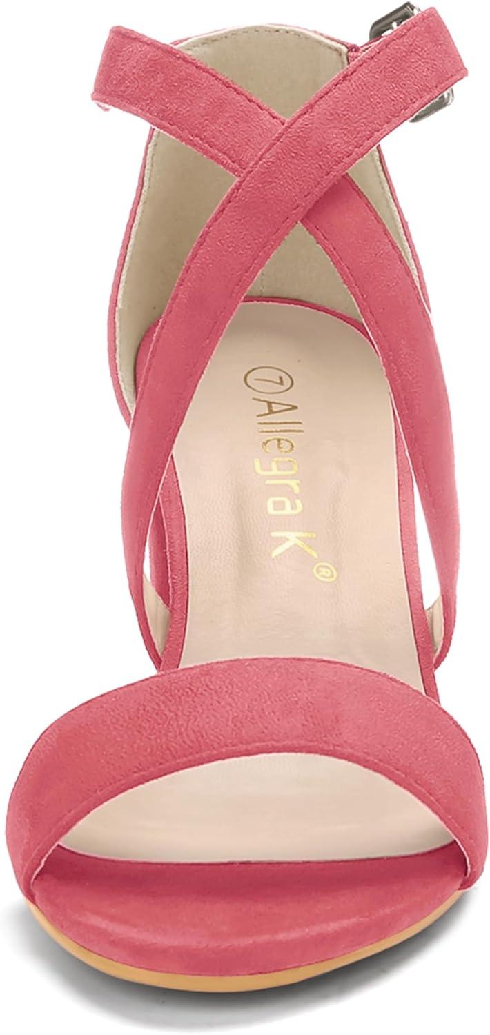 imageAllegra K Womens Crisscross Ankle Strap Block Heel SandalsWatermelon Red