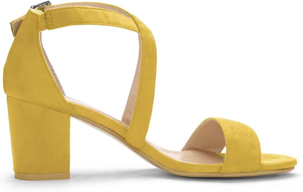 imageAllegra K Womens Crisscross Ankle Strap Block Heel SandalsYellow