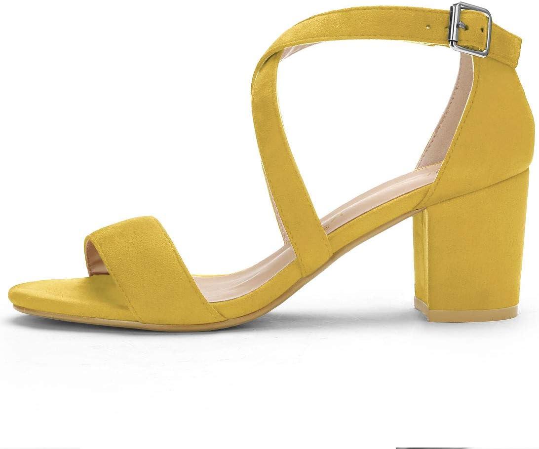 imageAllegra K Womens Crisscross Ankle Strap Block Heel SandalsYellow