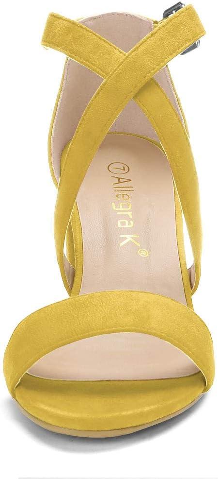 imageAllegra K Womens Crisscross Ankle Strap Block Heel SandalsYellow