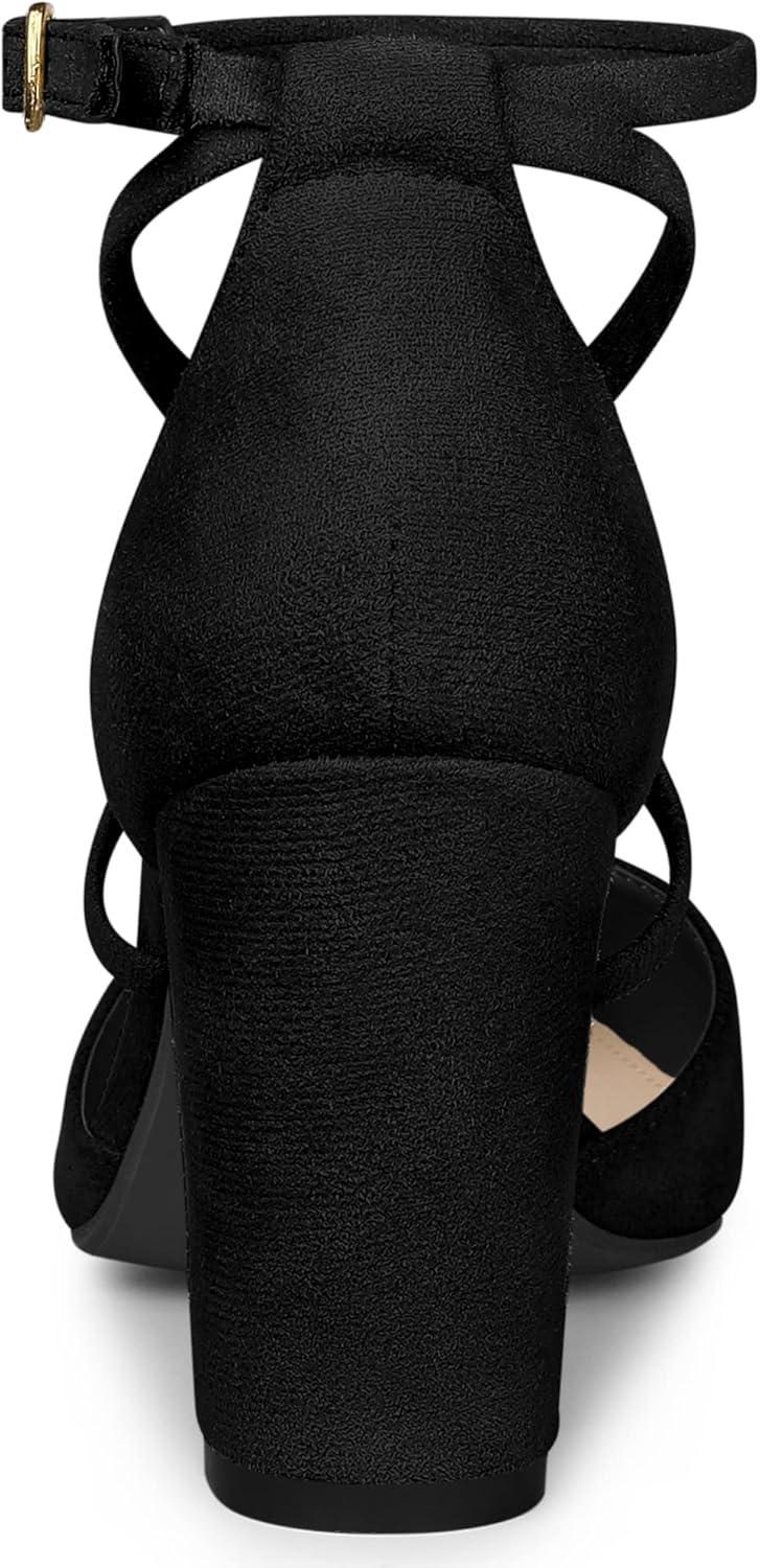 imageAllegra K Womens Crisscross Strap Wedding Shoes Pointed Toe Chunky Heels PumpsBlack