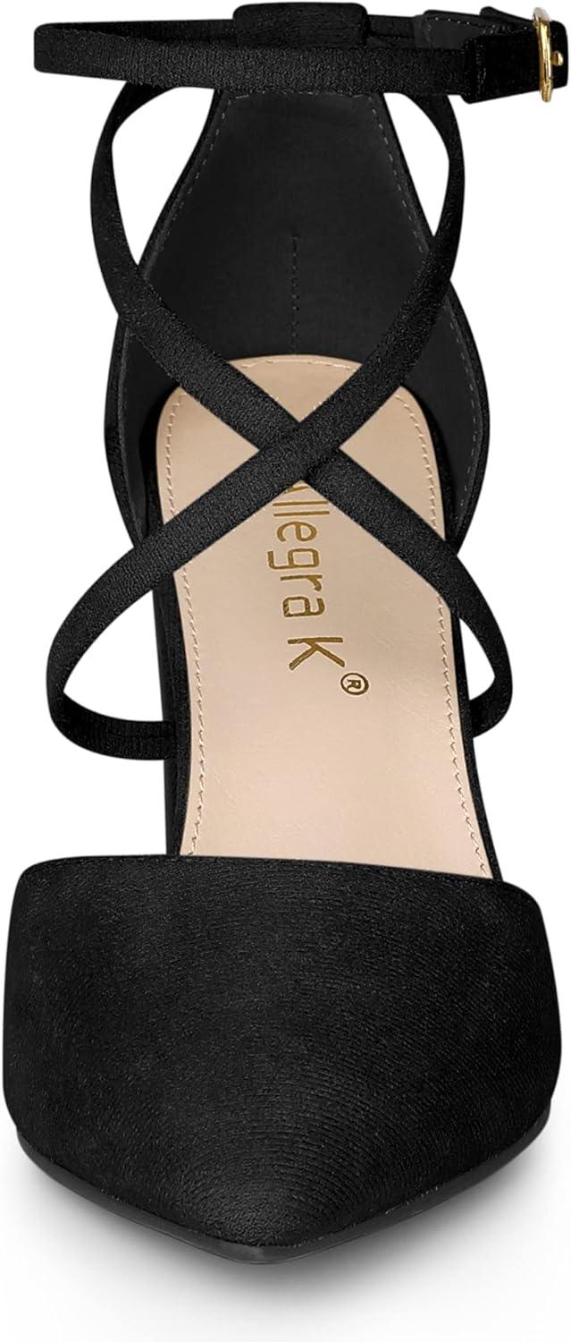 imageAllegra K Womens Crisscross Strap Wedding Shoes Pointed Toe Chunky Heels PumpsBlack